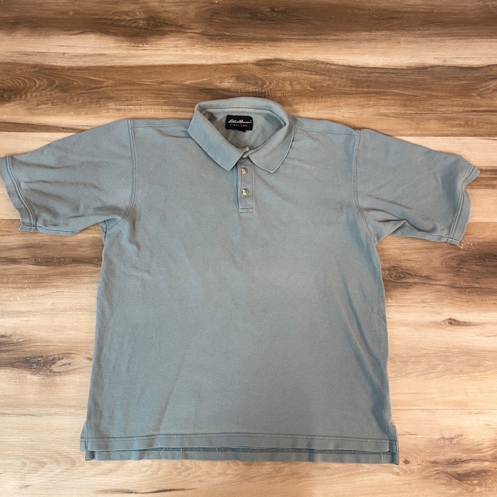 Eddie Bauer Polo Shirt Mens Large Classic 100% Cotton Pique Blue Grey Minimalist